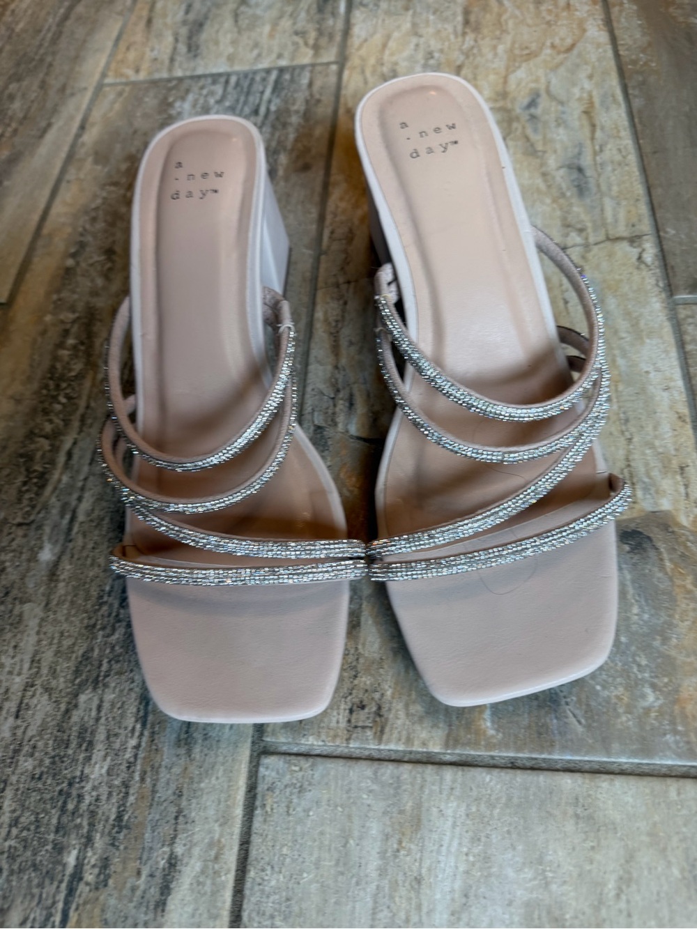 a new day Blush Rhinestone Strappy Heeled Slides